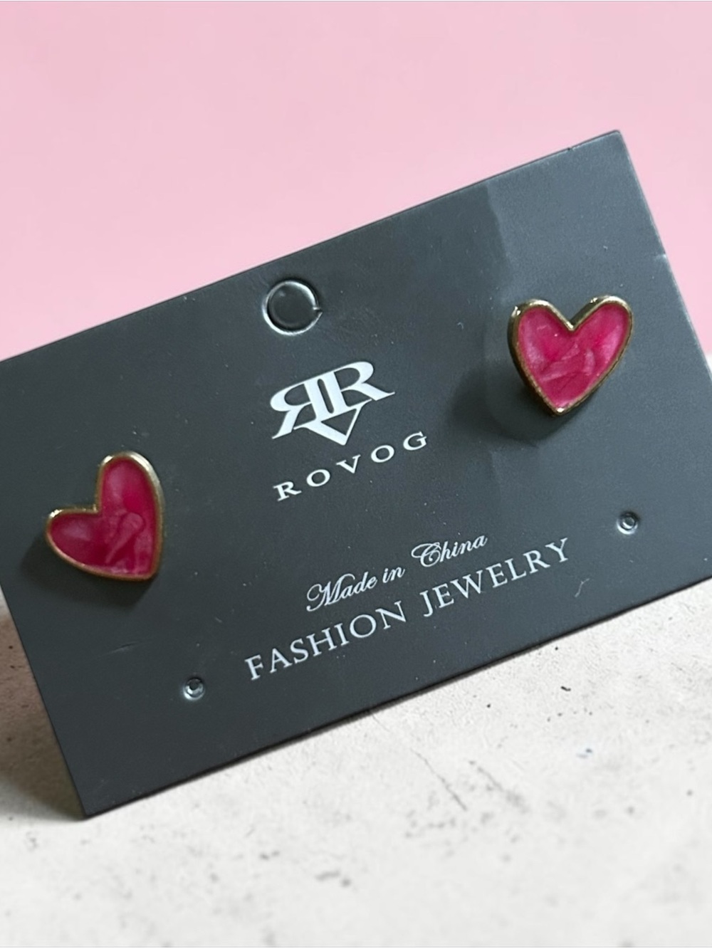 OVO Hot Pink Heart Stud Earrings with Gold Edge